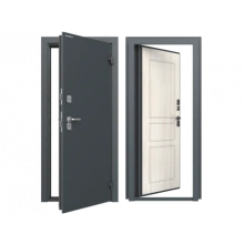 ДорХан Дверь DoorHan/980/2050/ТЕРМО/RAL 7016"Антрацит"/МДФ Вуд Тангент белый/левая/рама угловая, DTERM-G/980/2050/7016/MDF/L/N