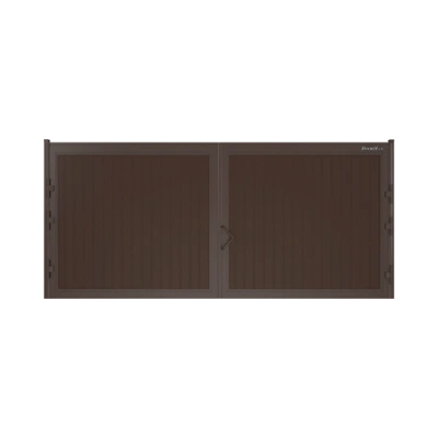 ДорХан Распашные ворота 2100х1800 цвета RAL 8017 (коричнево-красный) с дизайном 'доска' с автоматикой
